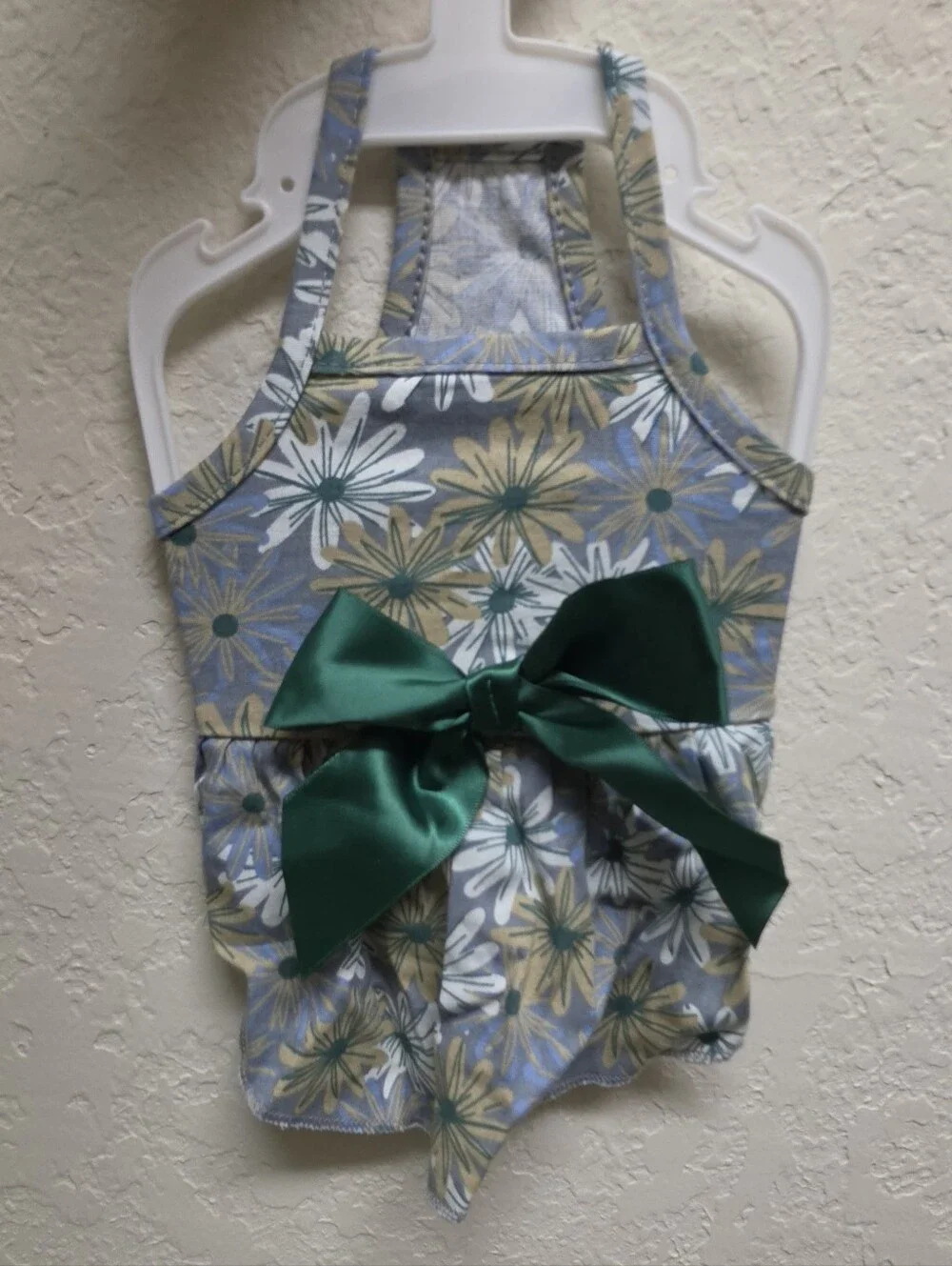 Floral Halter Dog Dress with Emerald Satin Bow